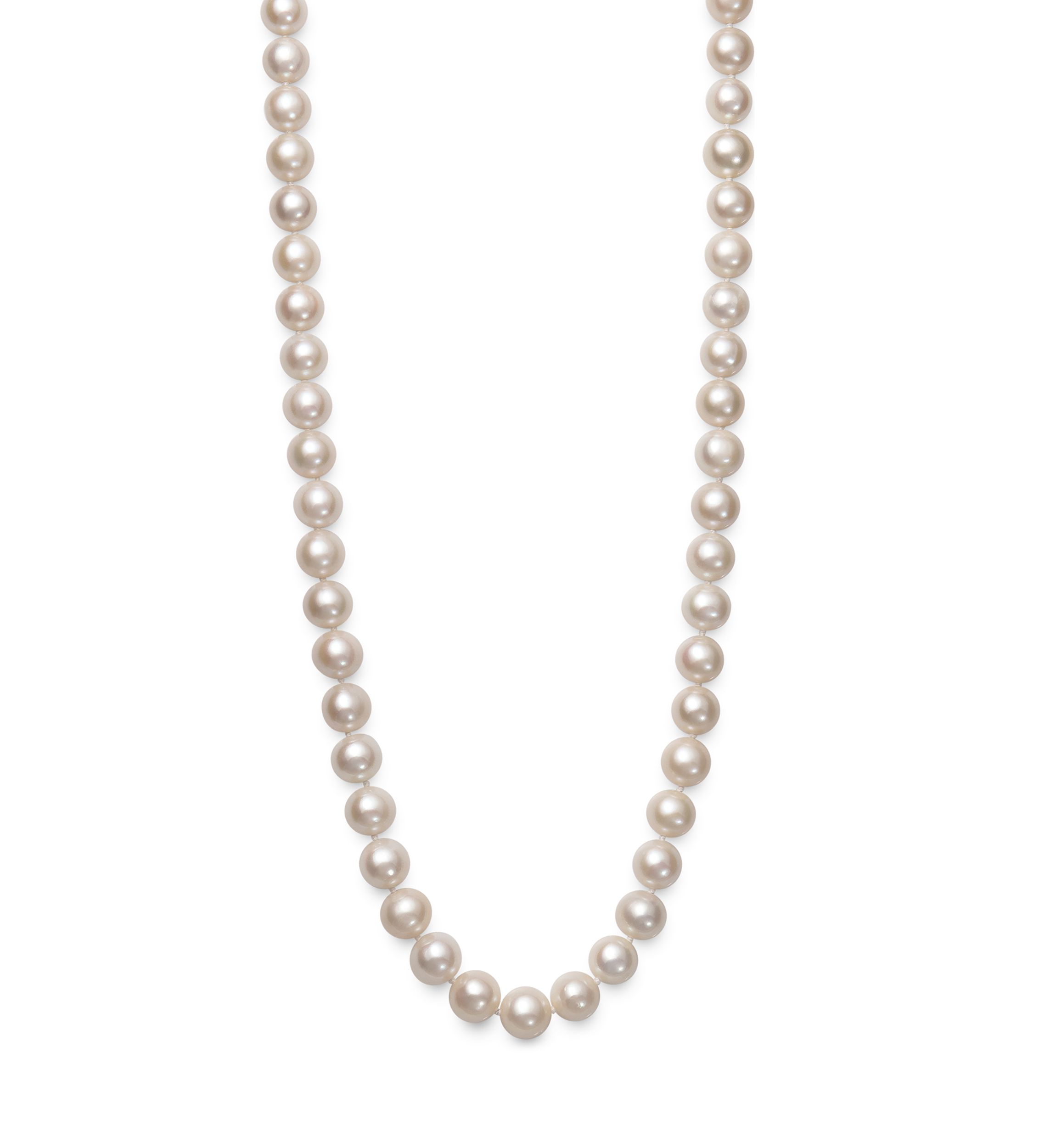 7.5-8.5 Millimeter A Quality Cultured Freshwater Pearl 24 Inch Strand Necklace in 14K White Gold