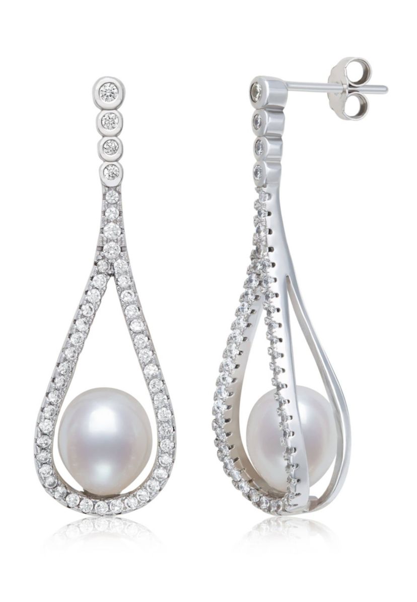 Lab Created STERLING SILVER FWP & LC SAPPHIRE EARRING