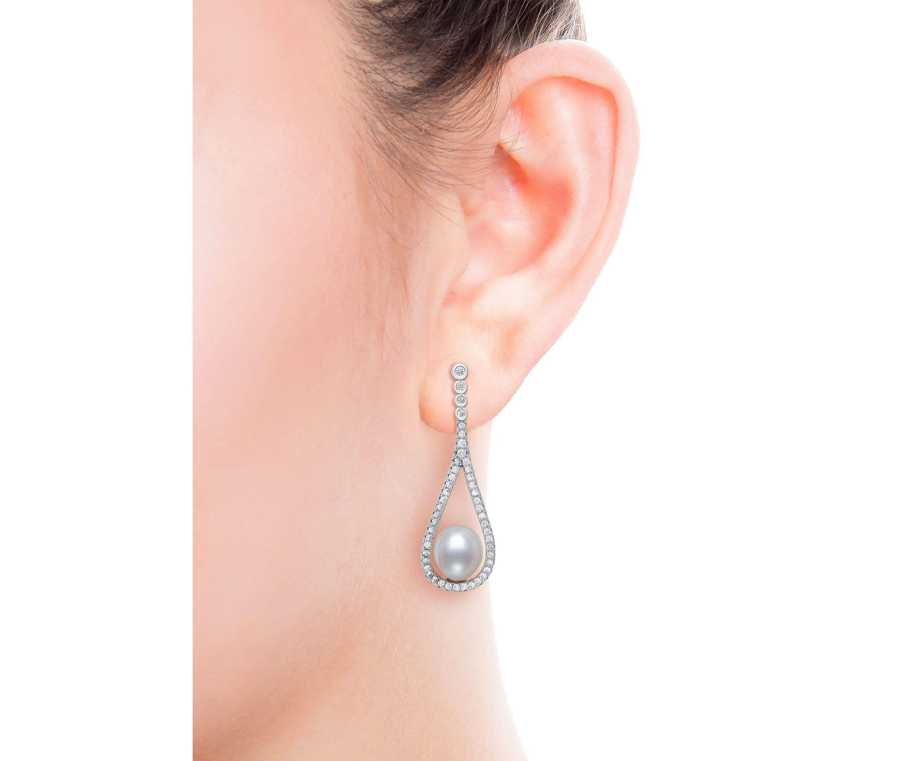 Lab Created STERLING SILVER FWP & LC SAPPHIRE EARRING