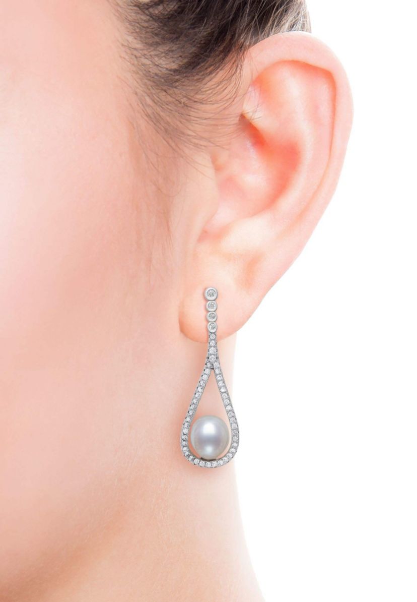 Lab Created STERLING SILVER FWP & LC SAPPHIRE EARRING