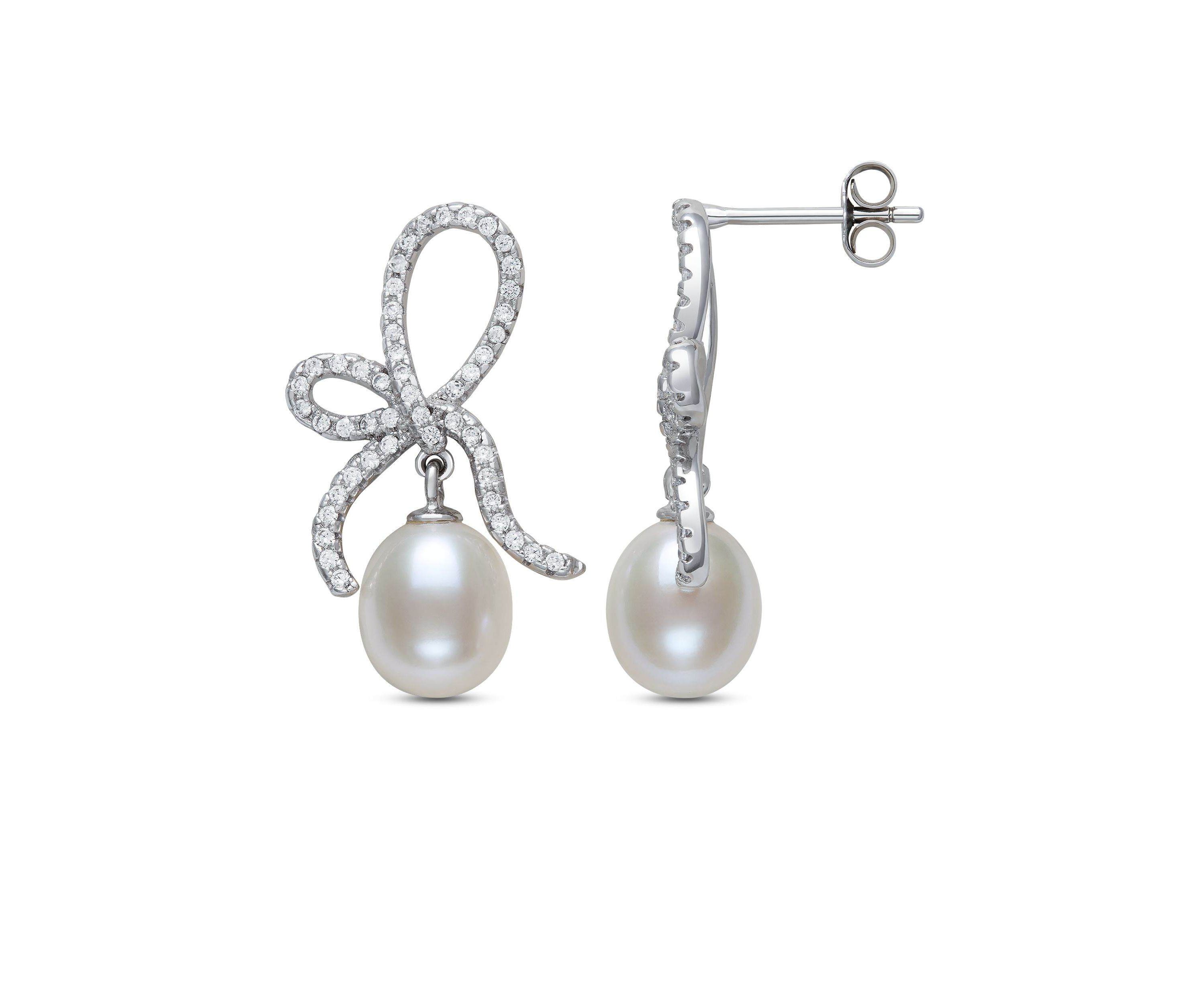 Lab Created SILVER 7-8MM DROP FWP & LC SAPPHIRE EARRING