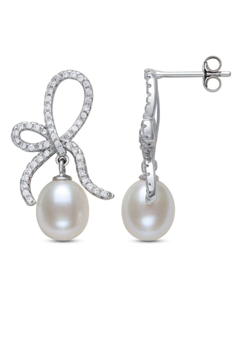 Lab Created SILVER 7-8MM DROP FWP & LC SAPPHIRE EARRING
