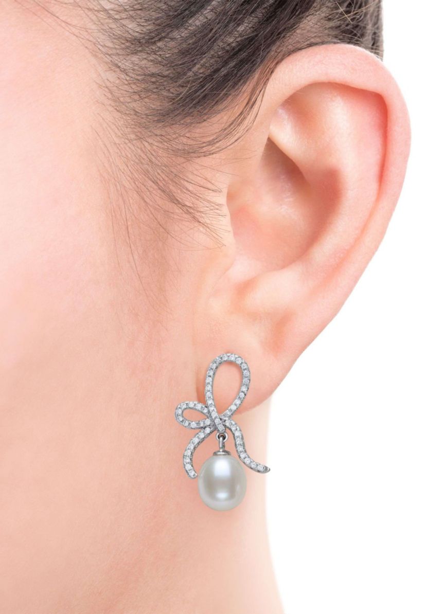 Lab Created SILVER 7-8MM DROP FWP & LC SAPPHIRE EARRING