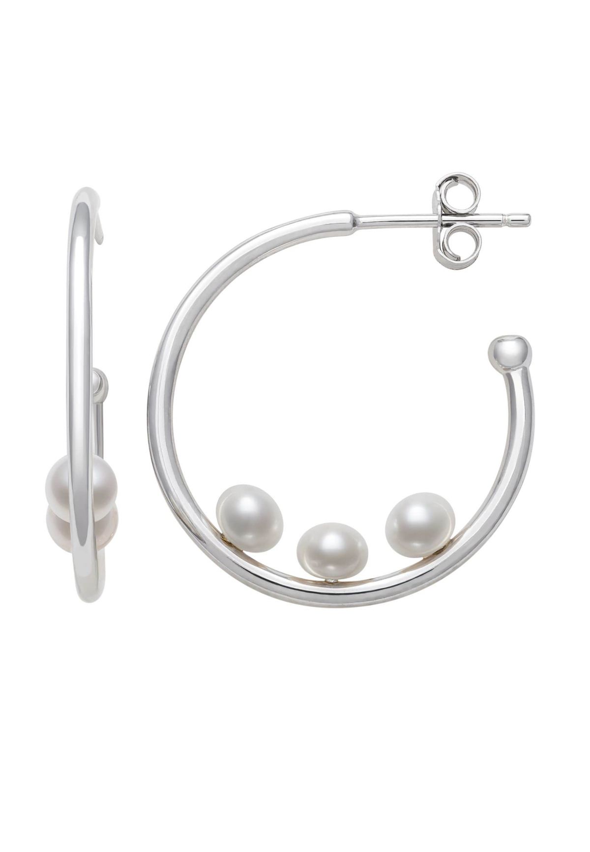 Lab Created STERLING SILVER 4MM BUTTON SHAPE FWP HOOP EARRING