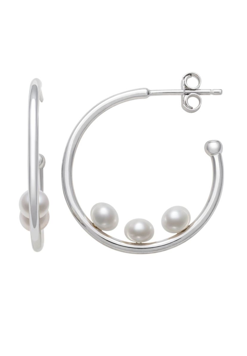 Lab Created STERLING SILVER 4MM BUTTON SHAPE FWP HOOP EARRING