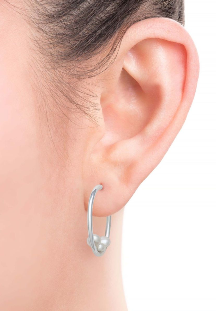 Lab Created STERLING SILVER 4MM BUTTON SHAPE FWP HOOP EARRING