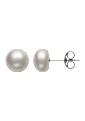 Amour de Pearl 6-7 Millimeter Button Shaped Cultured Freshwater Pearl Stud Earrings in Sterling Silver