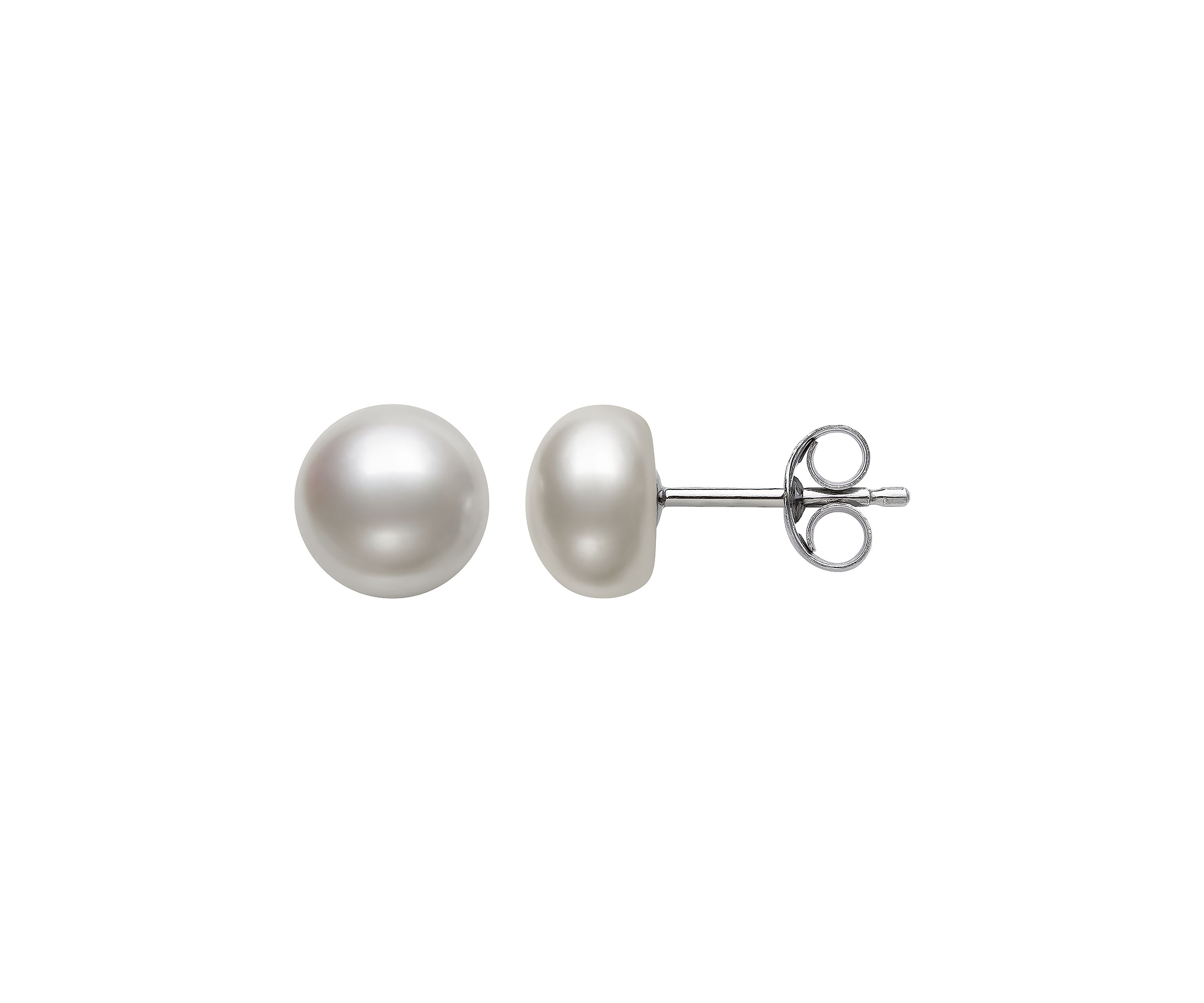 6-7 Millimeter Button Shaped Cultured Freshwater Pearl Stud Earrings in Sterling Silver