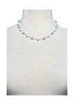 Cultured Freshwater Pearl and Milky Aquamarine Station Necklace in Sterling Silver