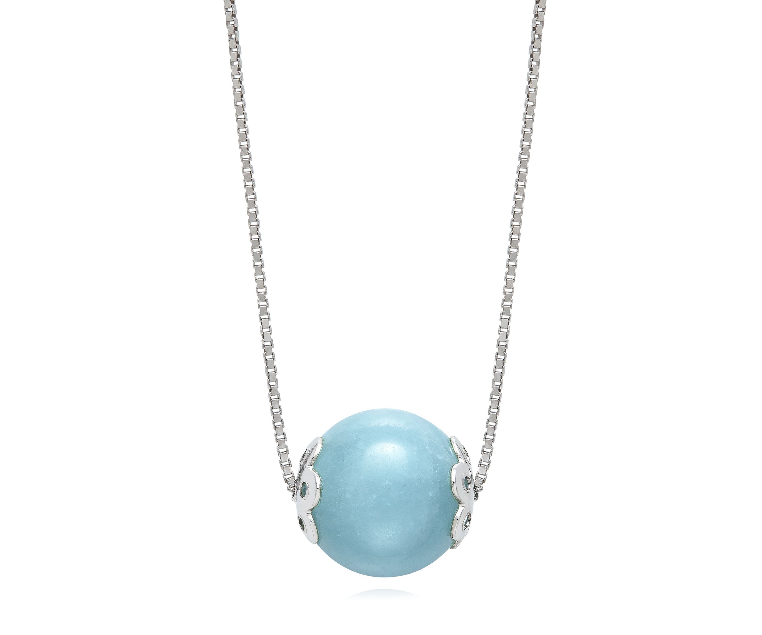 10 Millimeter Milky Aquamarine Slide 18 Inch Necklace in Sterling Silver
