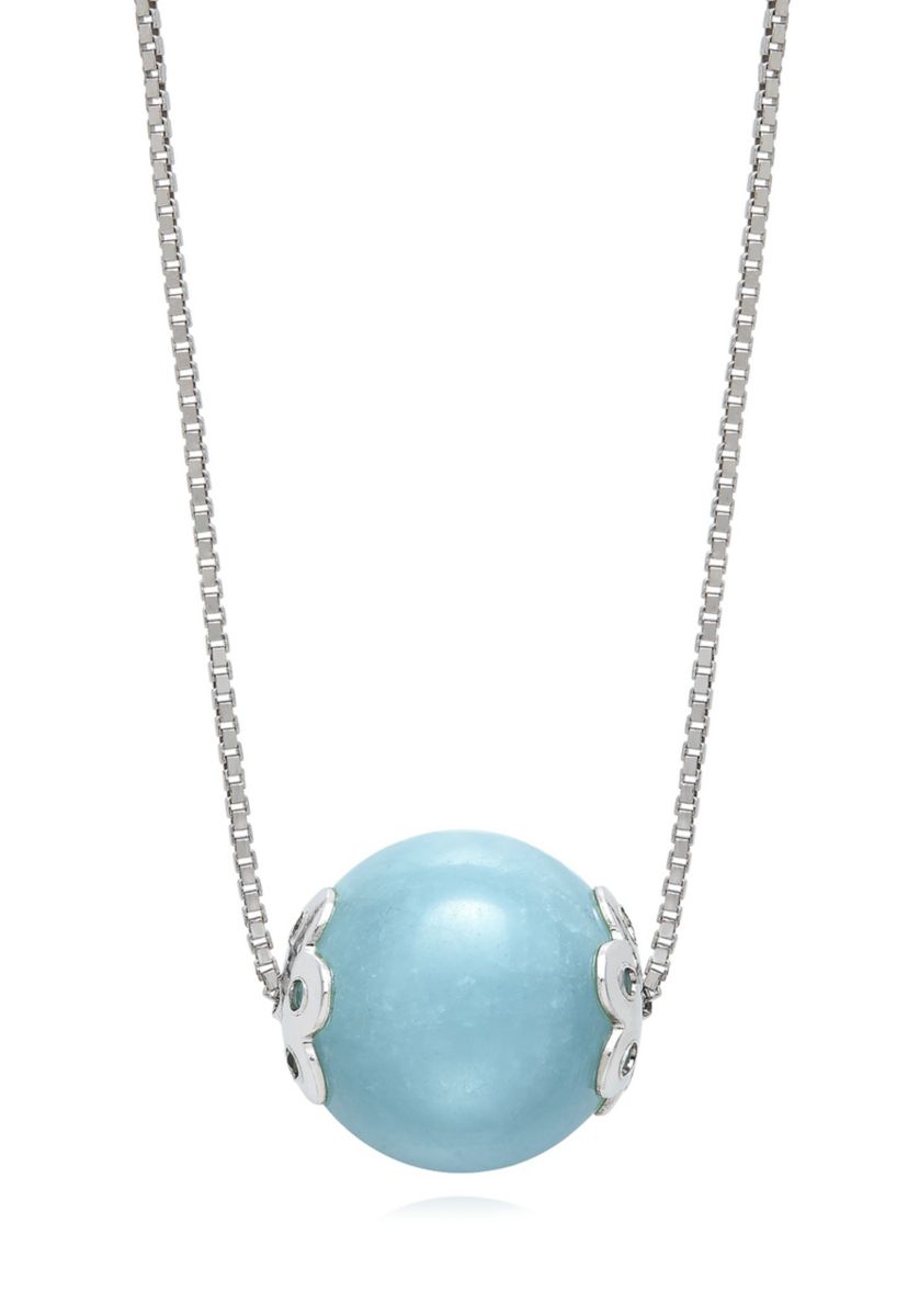 10 Millimeter Milky Aquamarine Slide 18 Inch Necklace in Sterling Silver