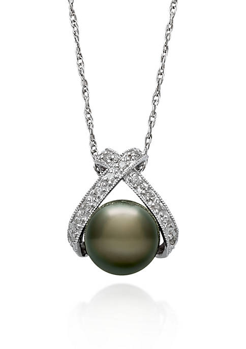 Sterling Silver Tahitian Black Pearl and Diamond Pendant