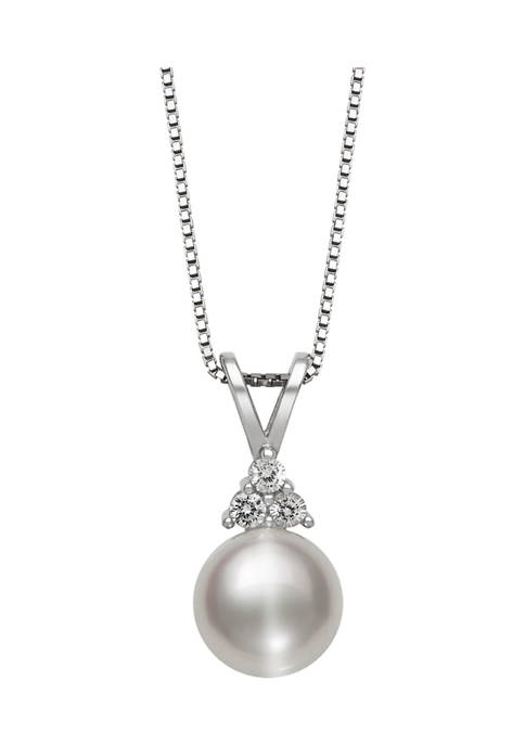8-9 Millimeter Cultured Freshwater Pearl and Lab Created Sapphire Pendant with 18 Inch Box Chain in Sterling Silver