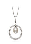 7-8 Millimeter Cultured Freshwater Pearl and Lab Created Sapphire Pendant with 18 Inch Box Chain in Sterling Silver