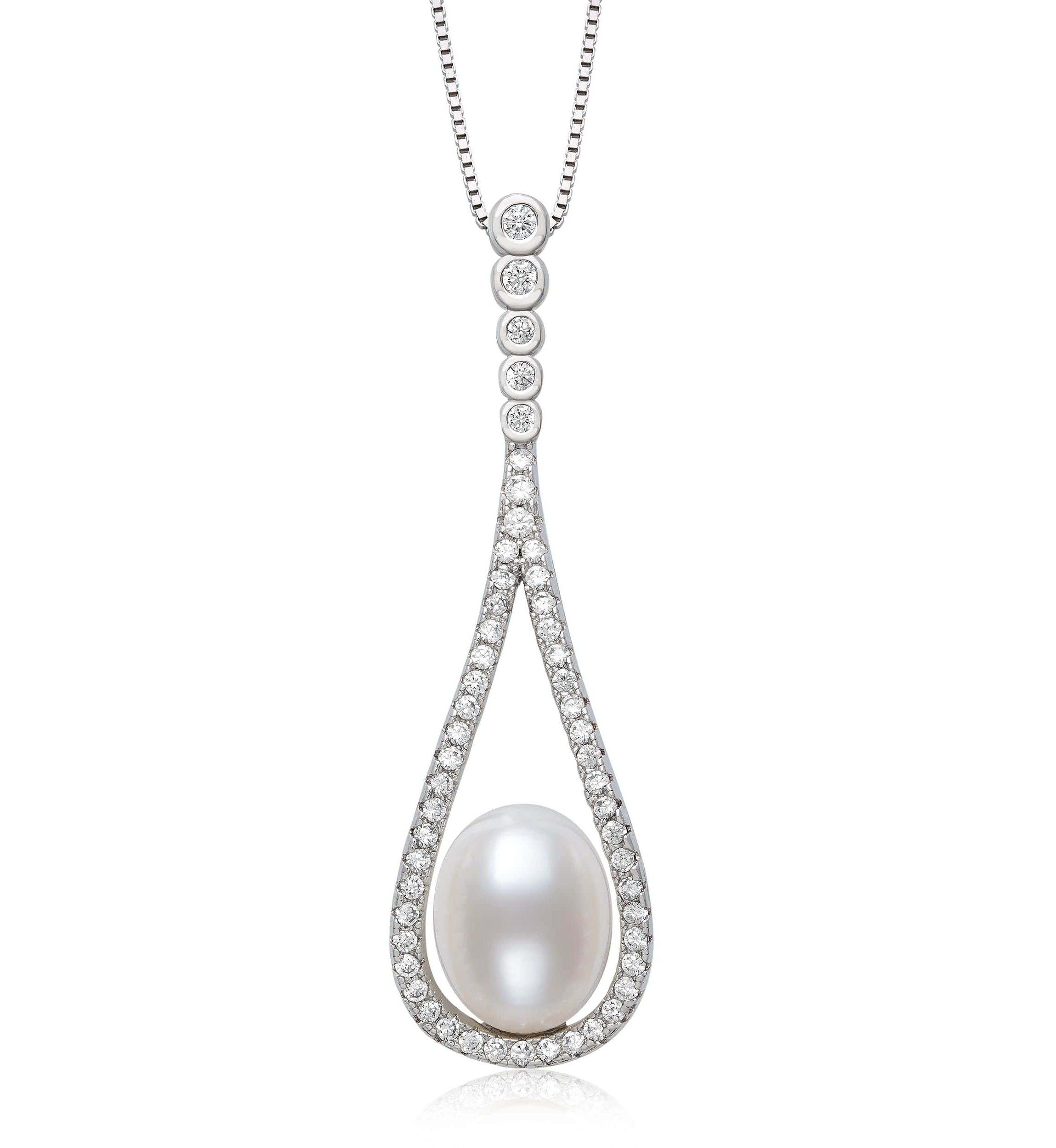 Lab Created STERLING SILVER  FWP & LC SAPPHIRE PENDANT