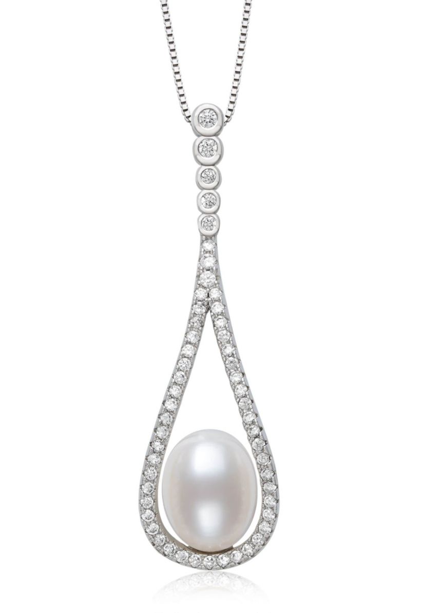 Lab Created STERLING SILVER  FWP & LC SAPPHIRE PENDANT