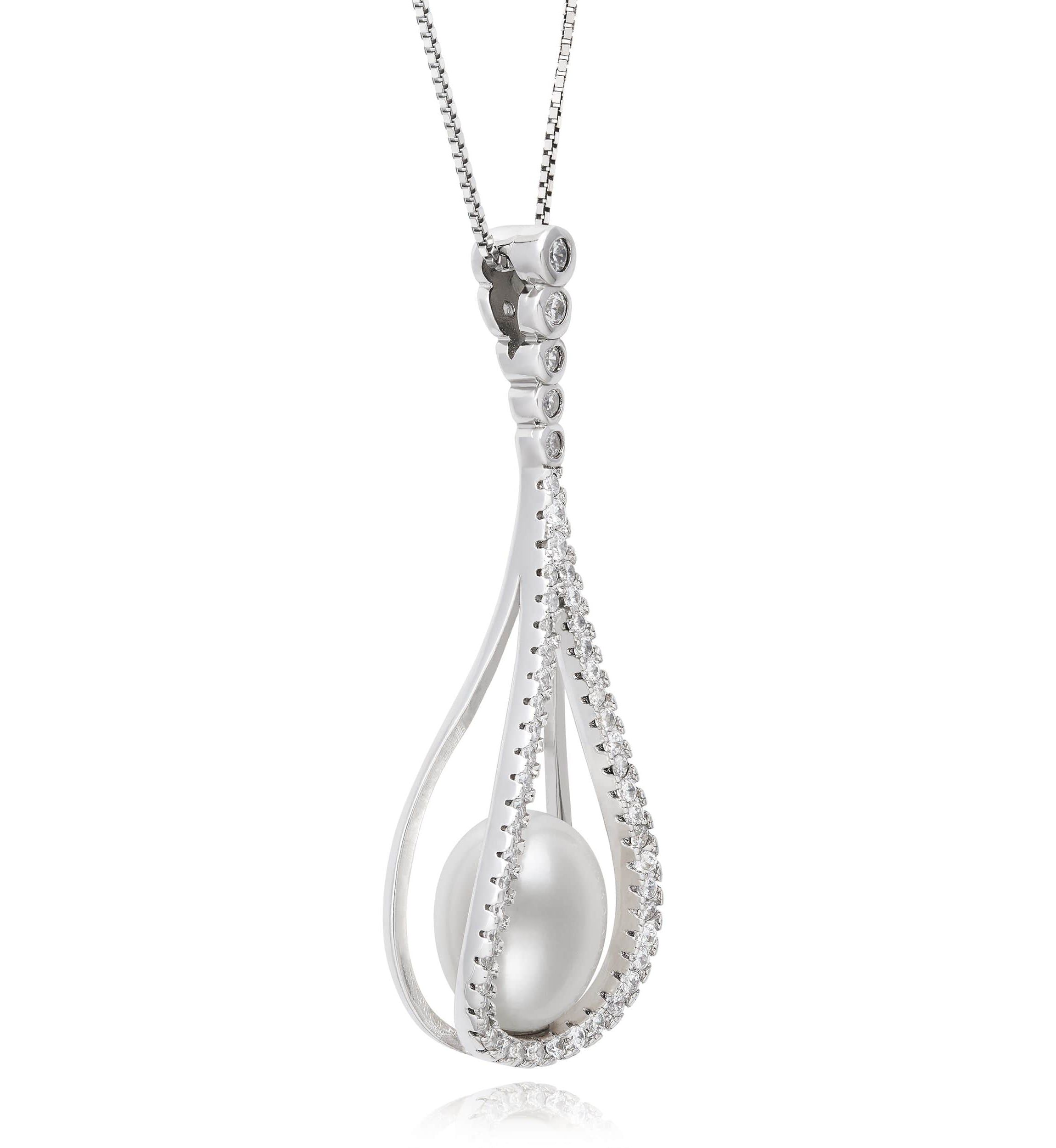 Lab Created STERLING SILVER  FWP & LC SAPPHIRE PENDANT
