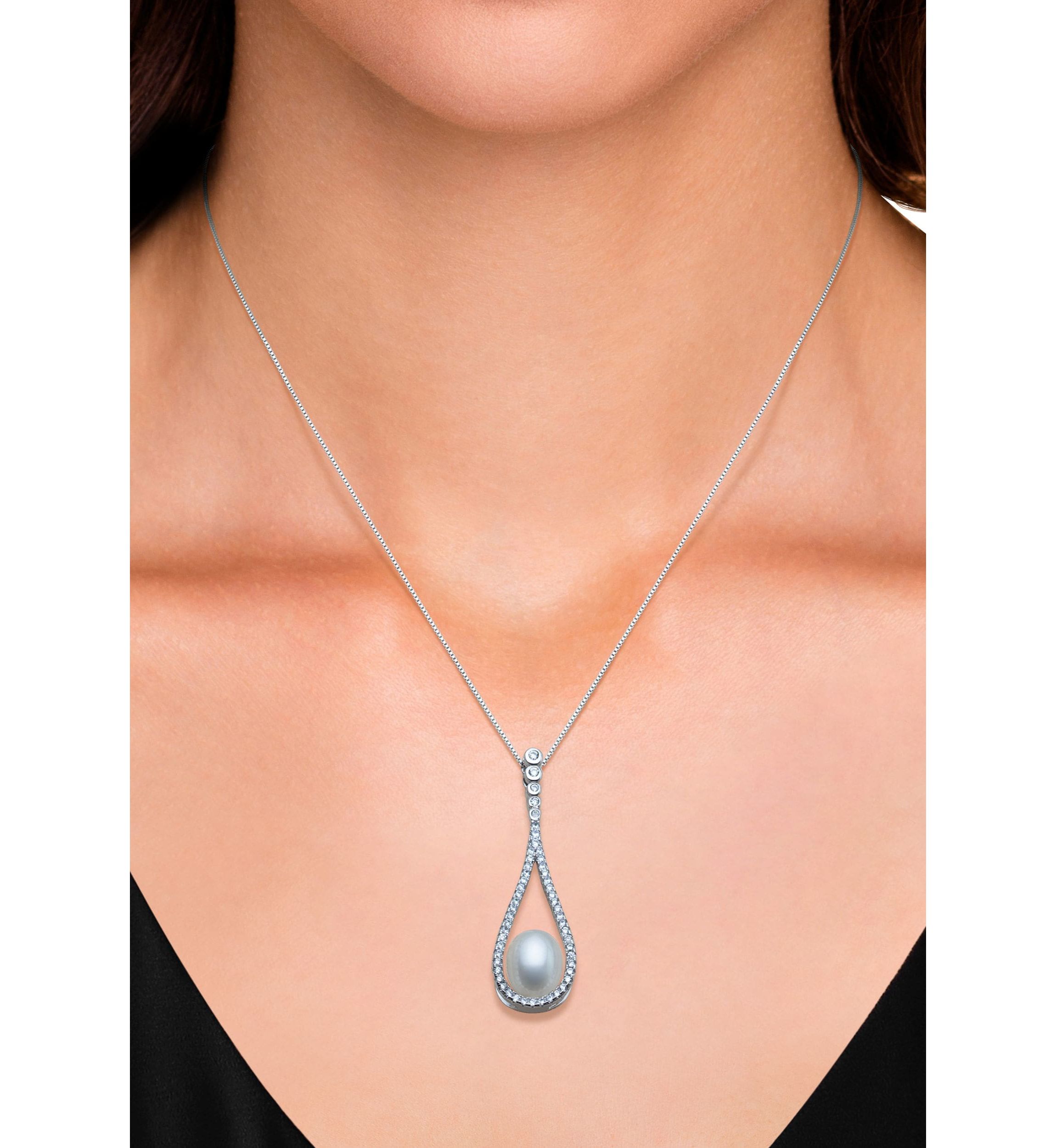 Lab Created STERLING SILVER  FWP & LC SAPPHIRE PENDANT