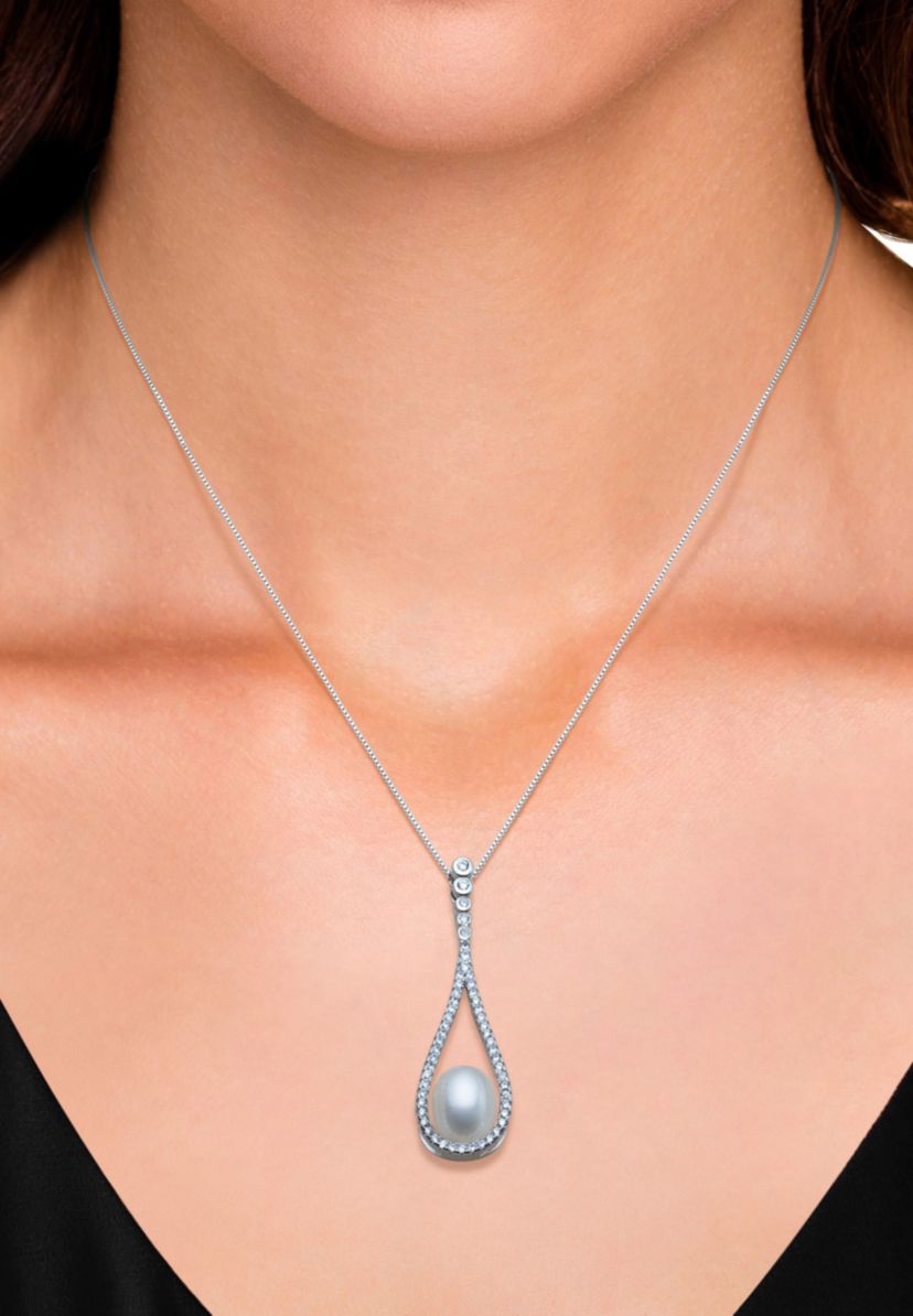 Lab Created STERLING SILVER  FWP & LC SAPPHIRE PENDANT