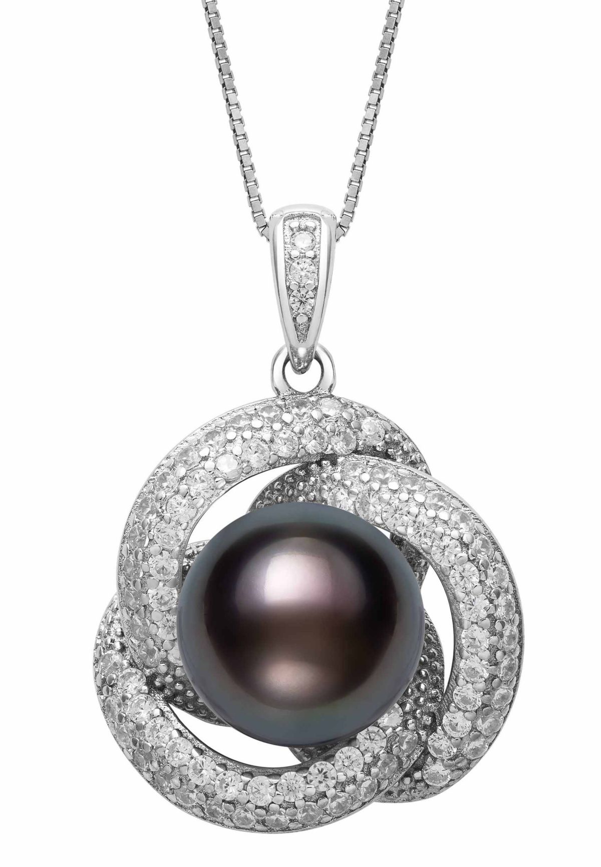 Lab Created STERLING SILVER BLACK FWP & LC SAPPHIRE PENDANT