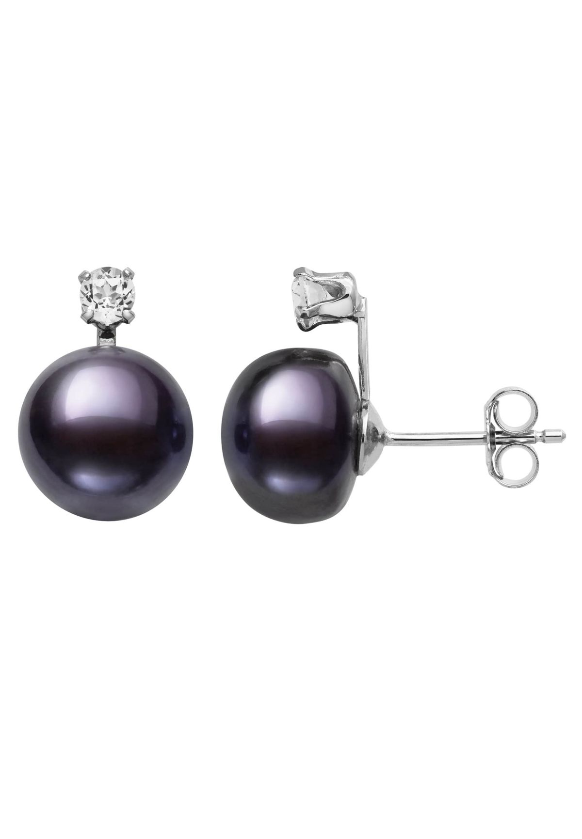 Lab Created STERLING SILVER 9-10MM BLACK FWP AND WHITE TOPAZ EARR AND PEND SET