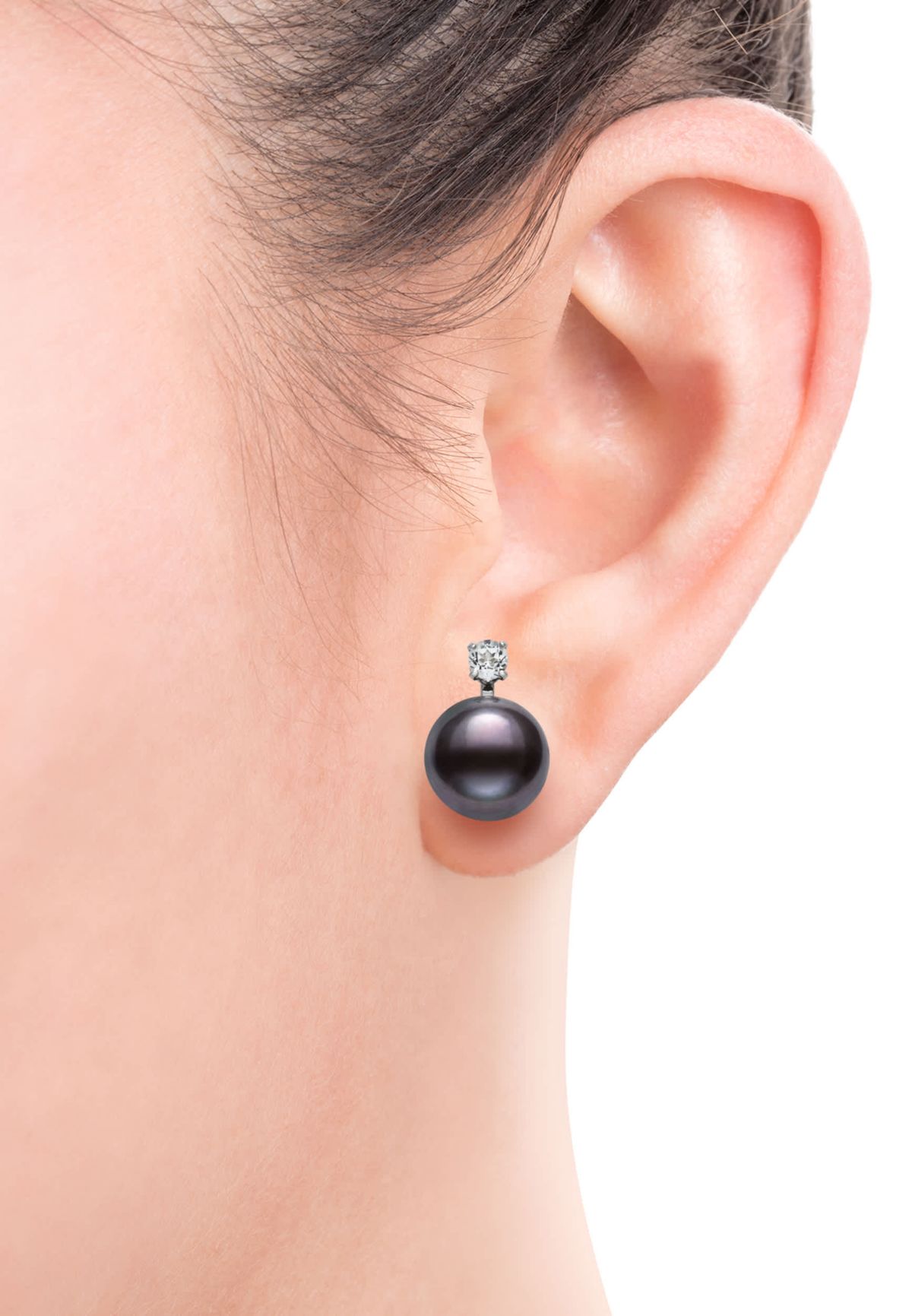Lab Created STERLING SILVER 9-10MM BLACK FWP AND WHITE TOPAZ EARR AND PEND SET