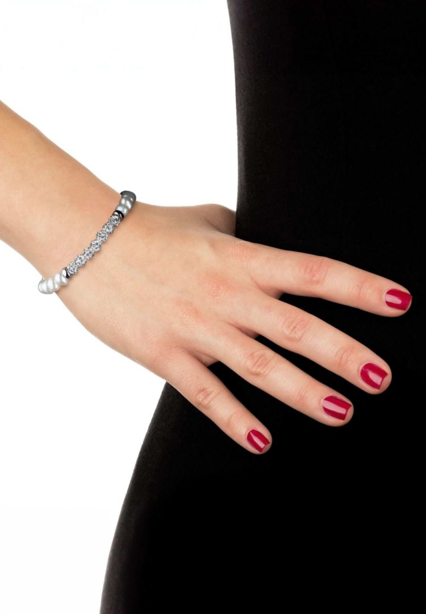 Lab Created STERLING SILVER FWP & CRYSTAL BRACELET & STUD SET