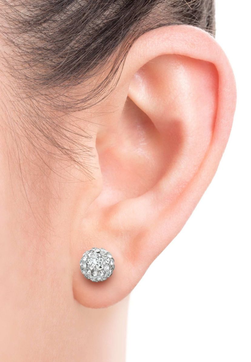 Lab Created STERLING SILVER FWP & CRYSTAL BRACELET & STUD SET