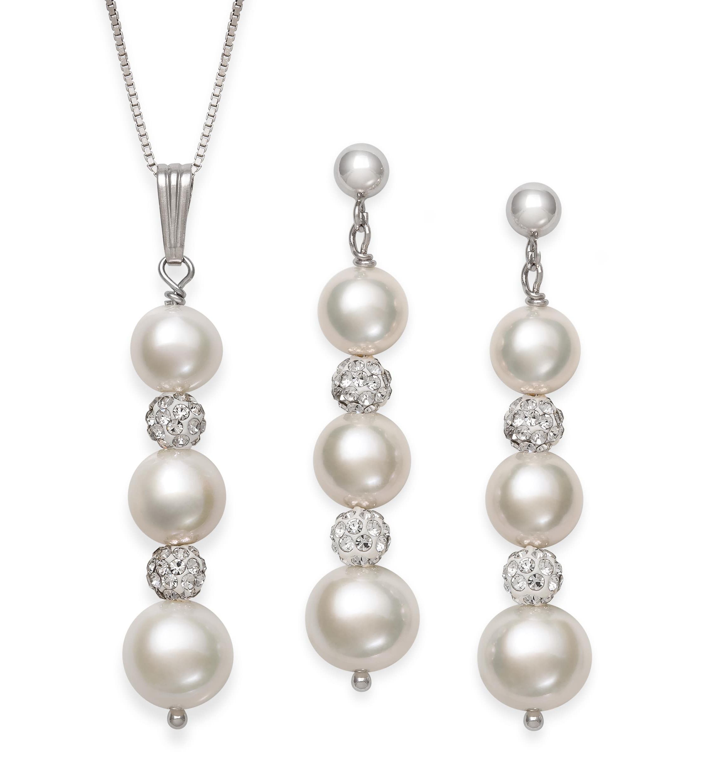Lab Created STERLING SILVER FWP & CRYSTAL PEND AND EARR SET