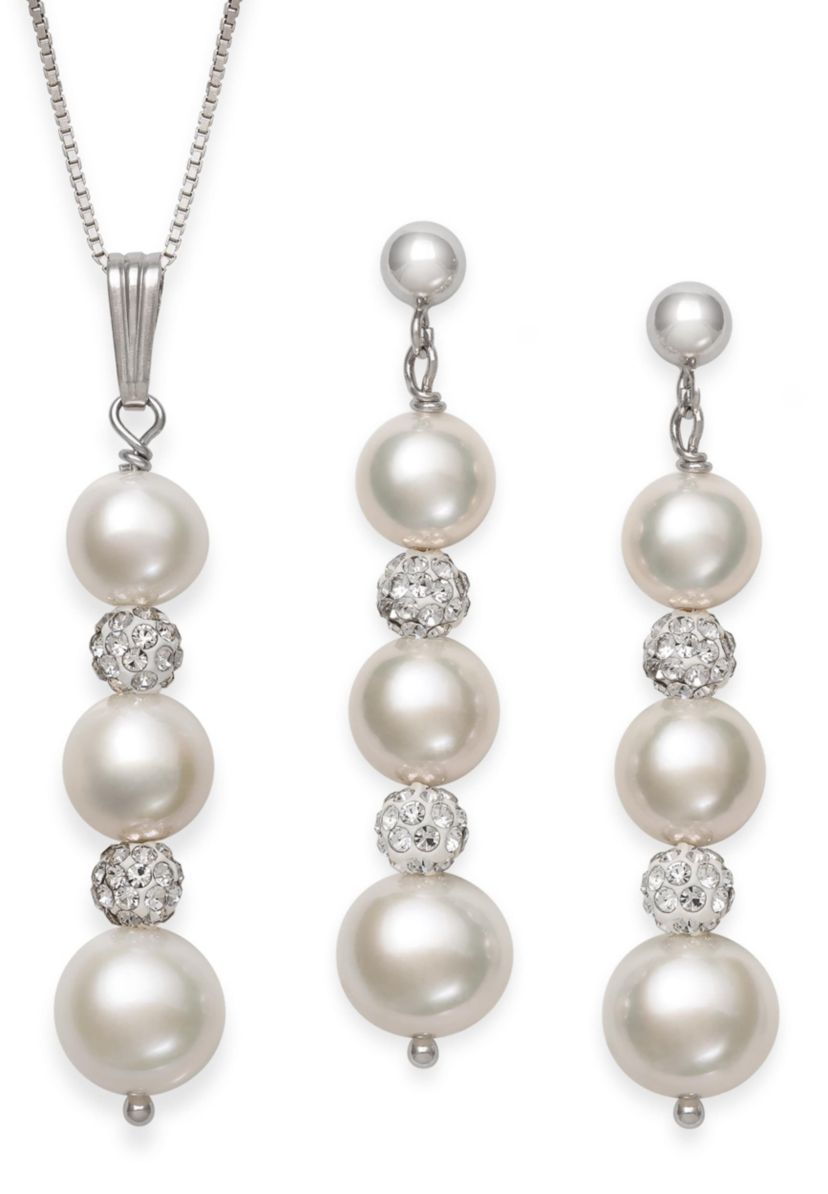 Lab Created STERLING SILVER FWP & CRYSTAL PEND AND EARR SET