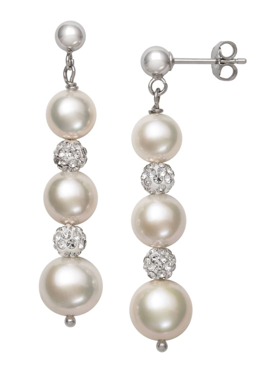 Lab Created STERLING SILVER FWP & CRYSTAL PEND AND EARR SET