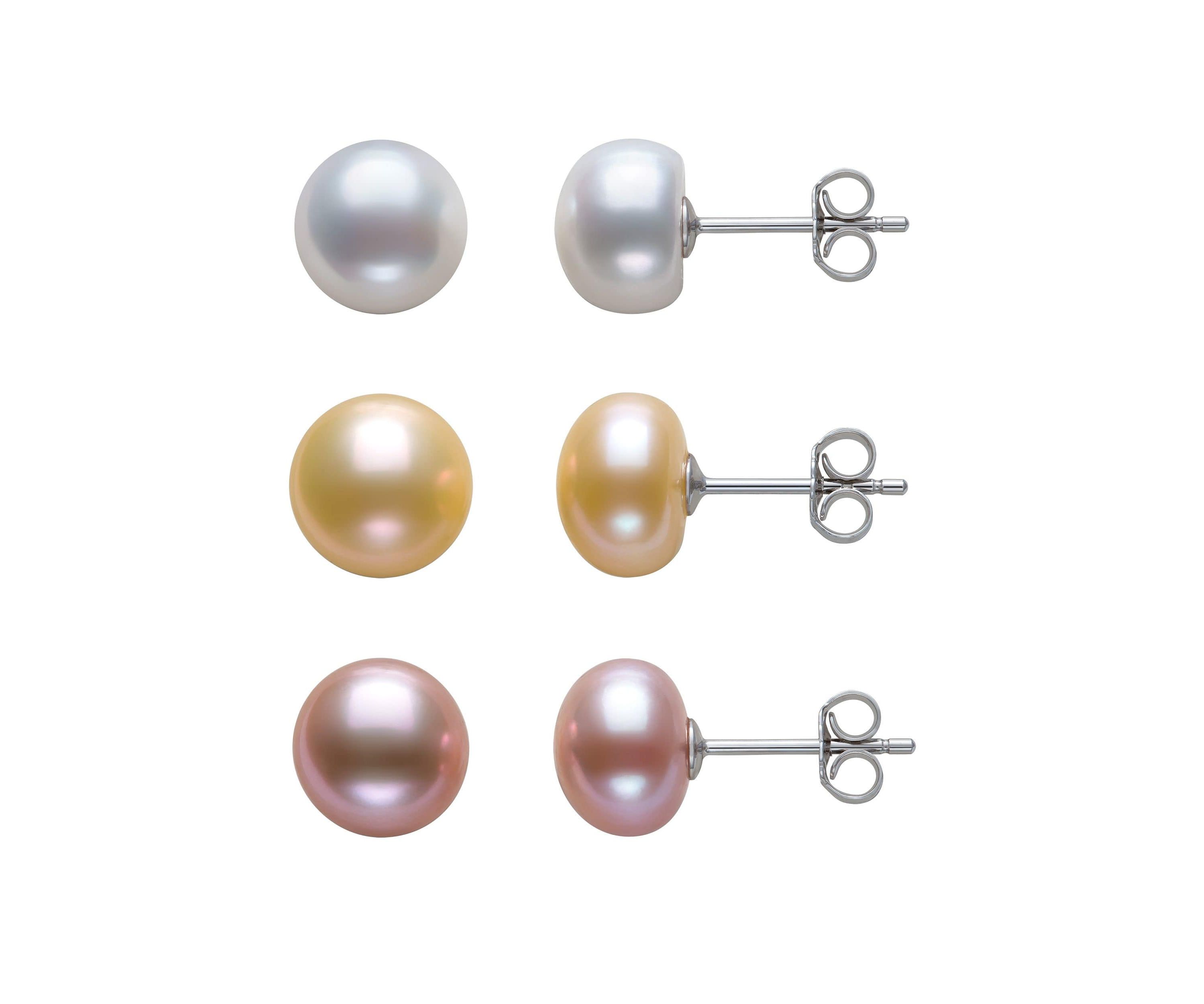 STERLING SILVER 3 PAIR 8-9MM FWP STUD SET