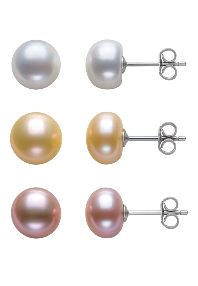 STERLING SILVER 3 PAIR 8-9MM FWP STUD SET