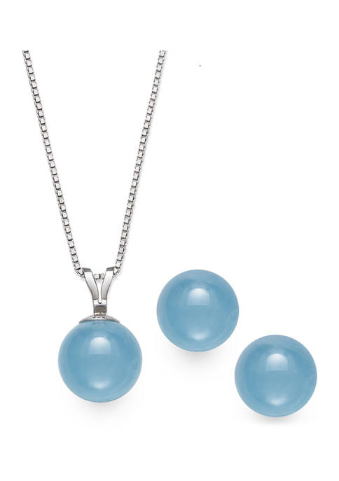 Amour de Pearl Milky Aquamarine Pendant and Earring