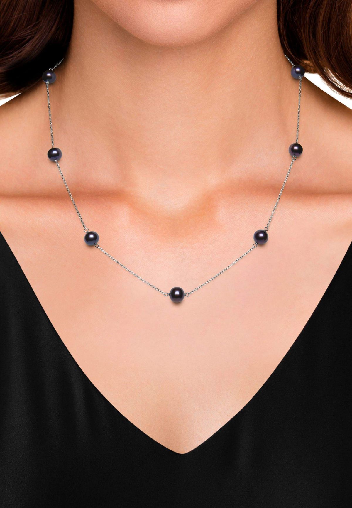 SILVER PEACOCK BLACK 6-7MM FWP 18" TINCUP & STUD SET