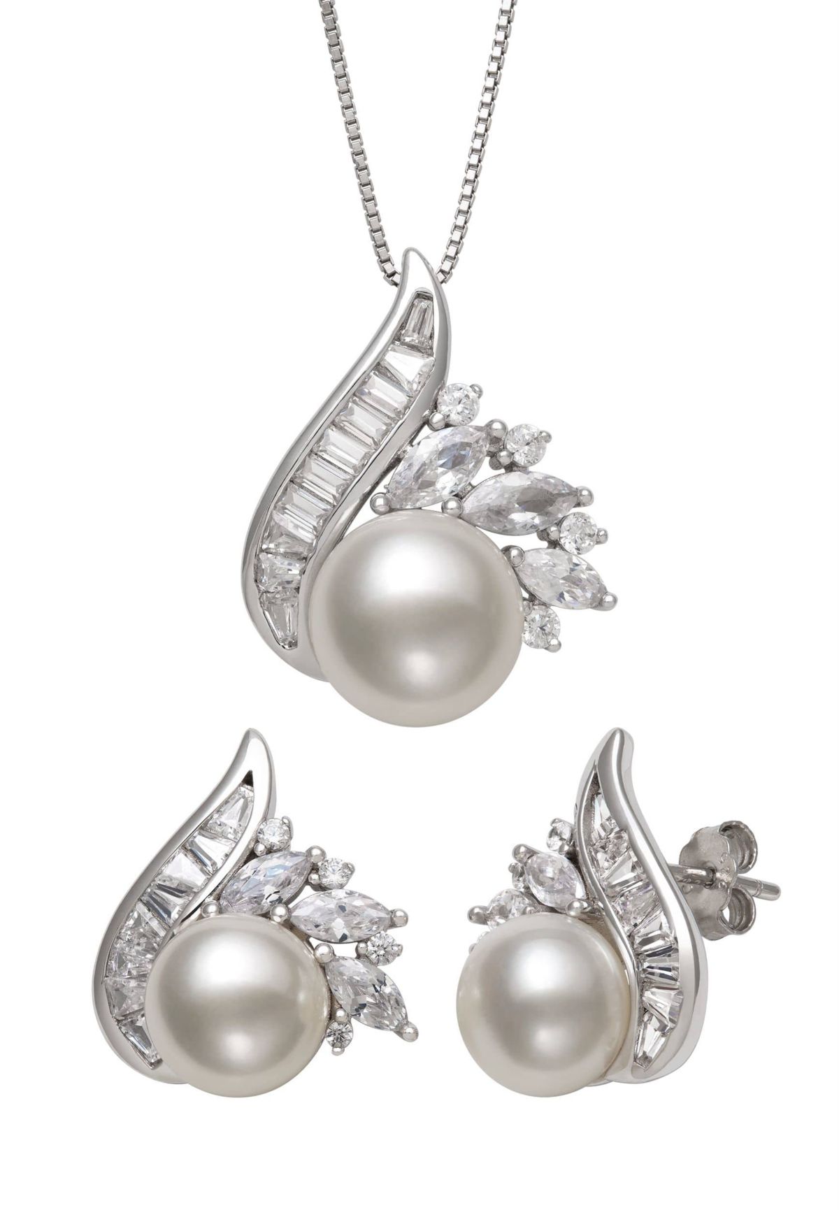 Lab Created STERLING SILVER FWP AND LC SAPPHIRE PEND & EARR SET