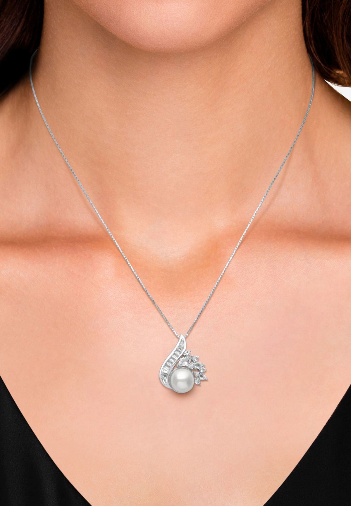 Lab Created STERLING SILVER FWP AND LC SAPPHIRE PEND & EARR SET