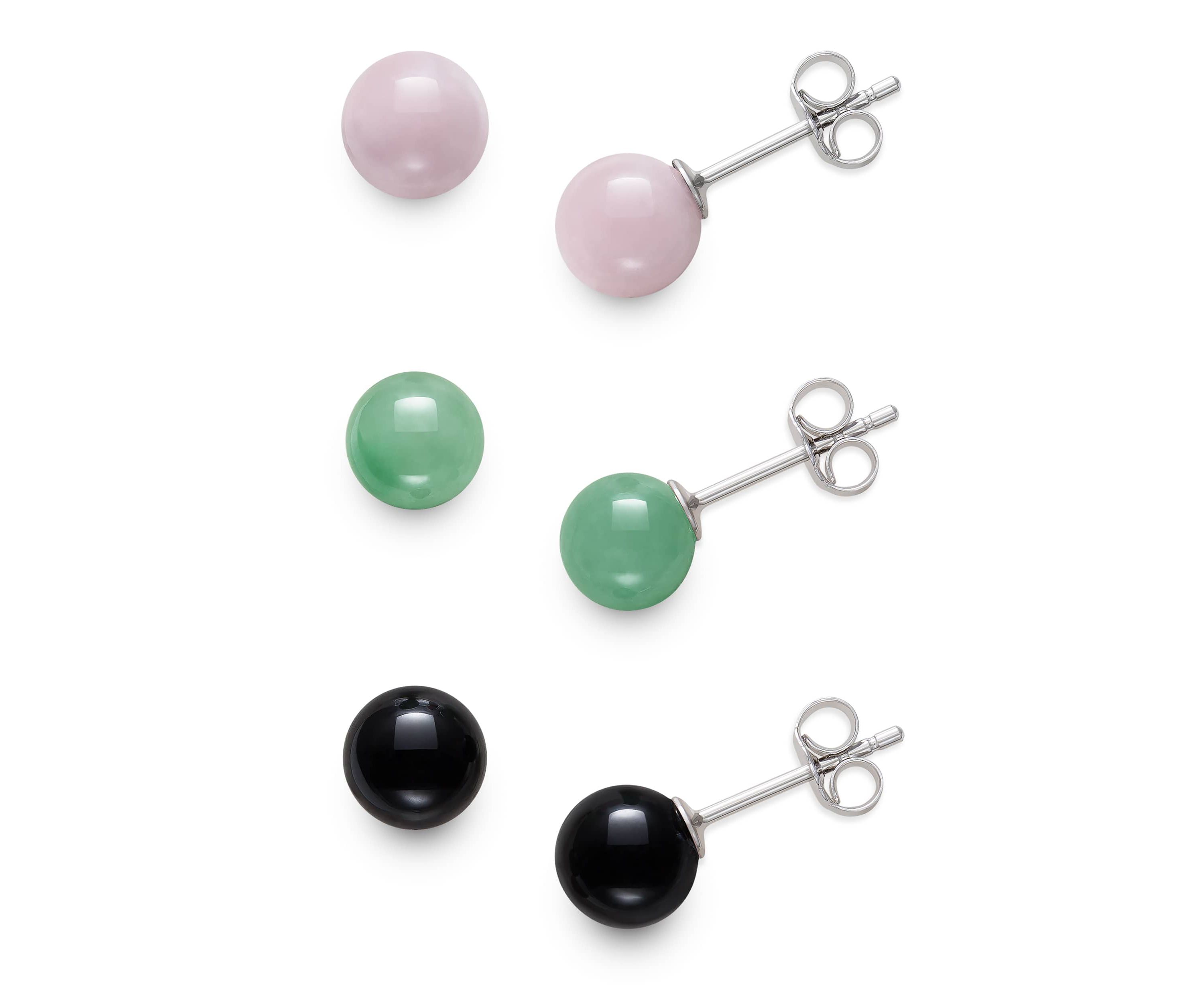 Lab Created STERLING SILVER 6MM JADE, ROSE QUARTZ AND ONYX STUD SET