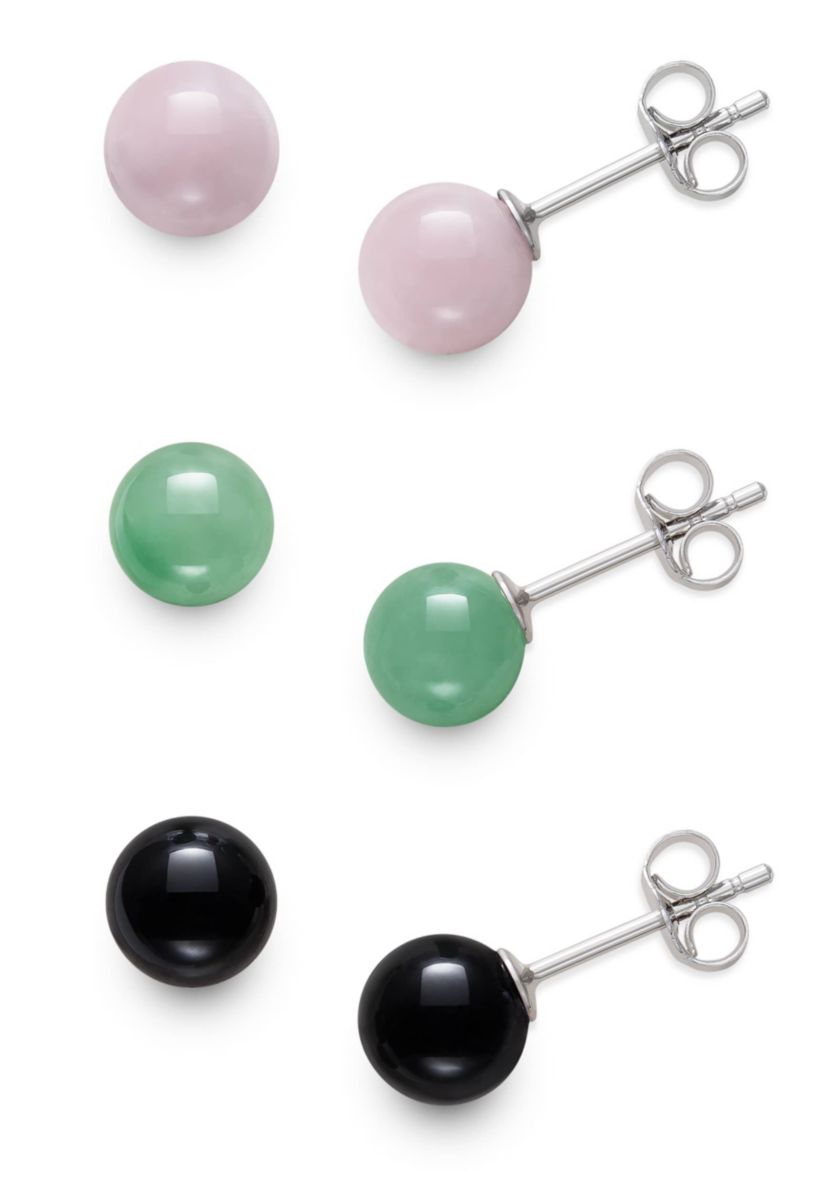 Lab Created STERLING SILVER 6MM JADE, ROSE QUARTZ AND ONYX STUD SET