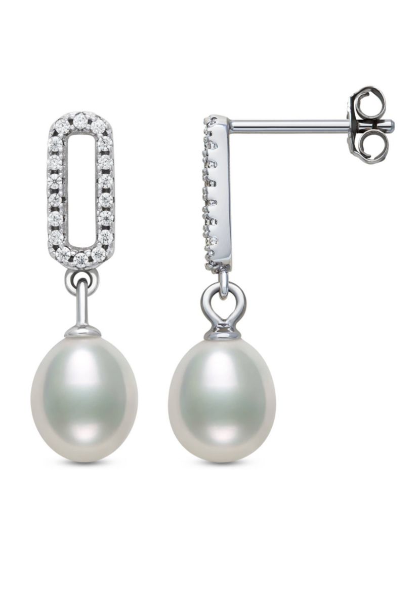 Lab Created STERLING SILVER FWP & LC SAPPHIRE PEND AND EARR SET