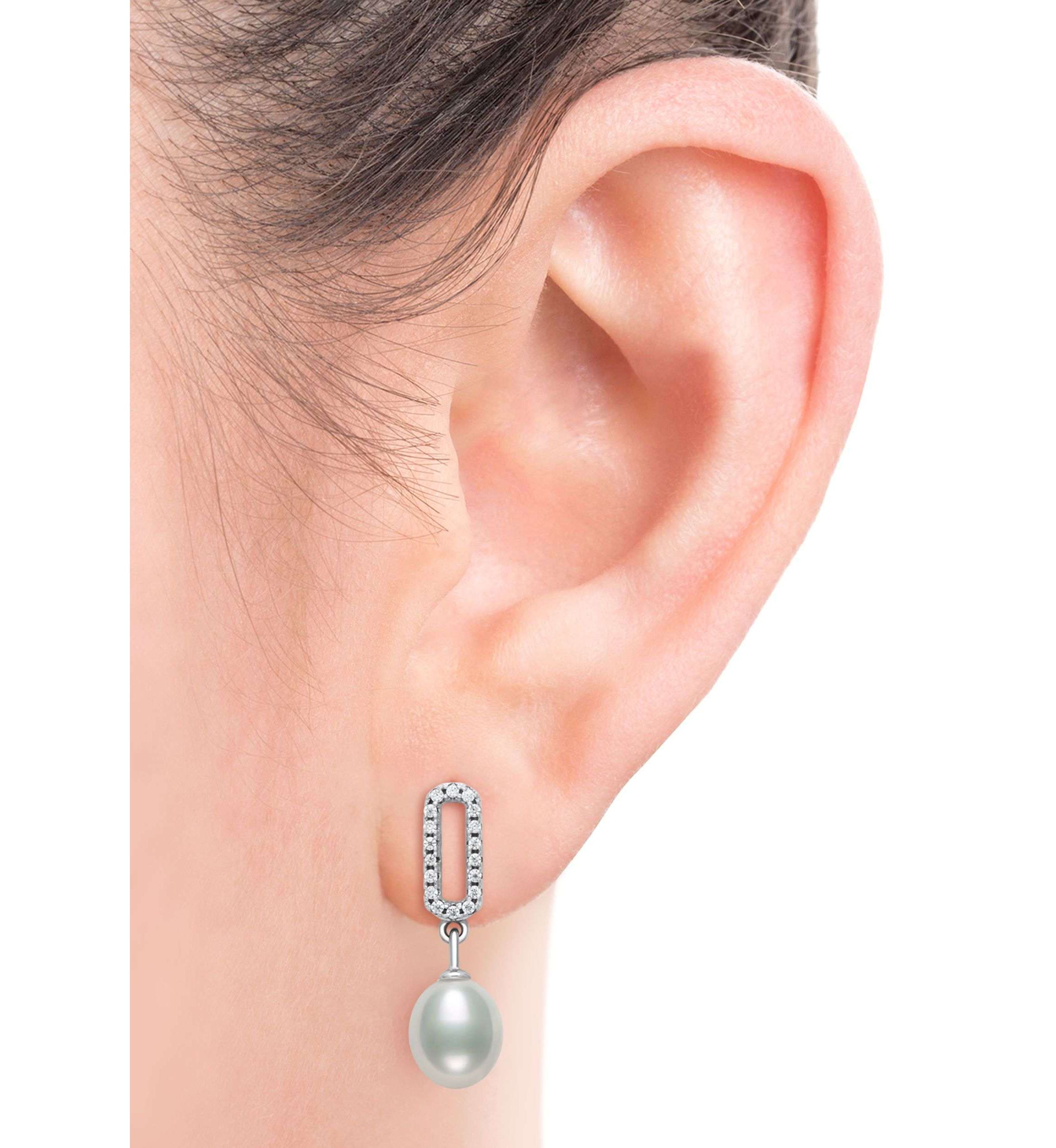 Lab Created STERLING SILVER FWP & LC SAPPHIRE PEND AND EARR SET