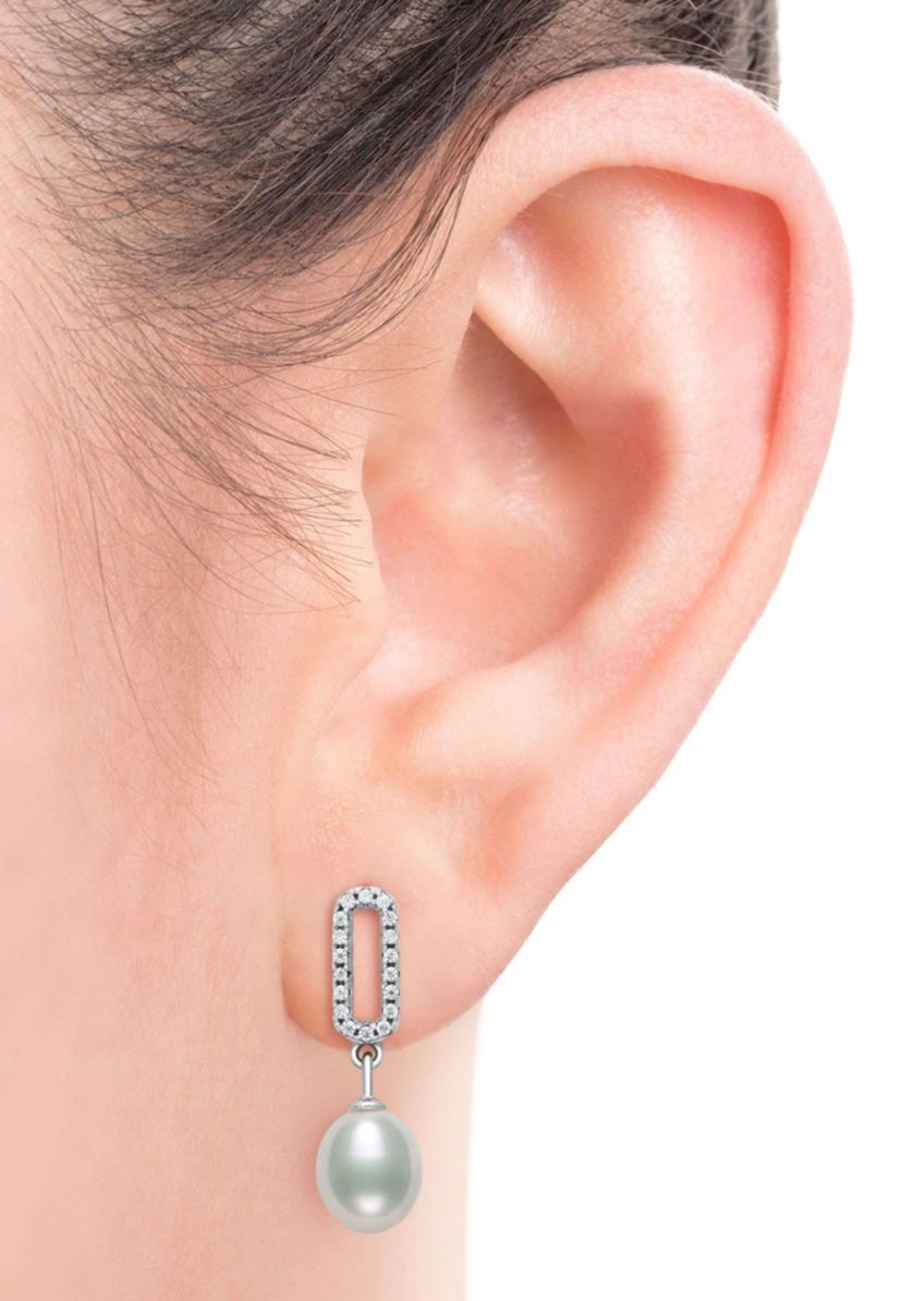 Lab Created STERLING SILVER FWP & LC SAPPHIRE PEND AND EARR SET