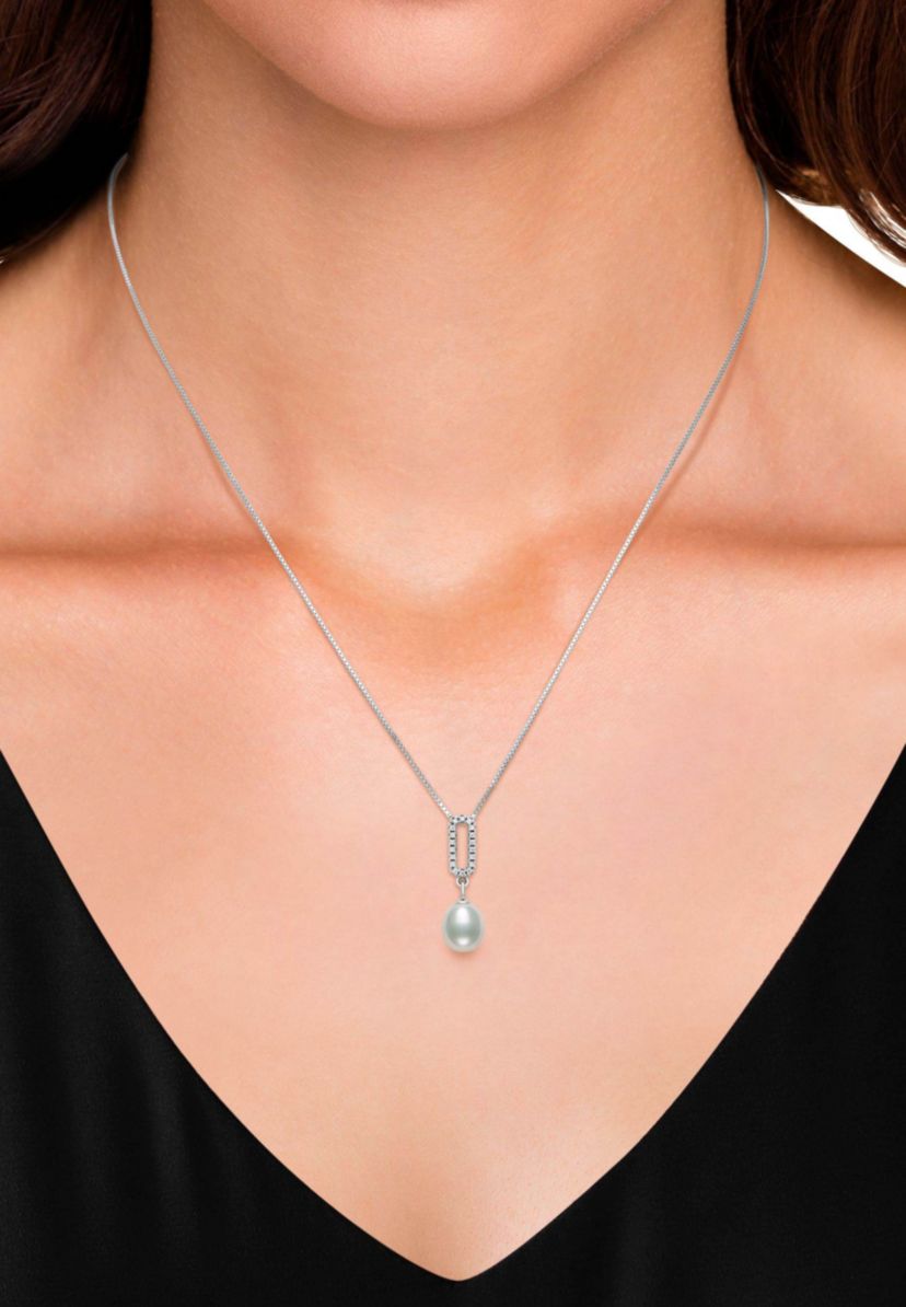 Lab Created STERLING SILVER FWP & LC SAPPHIRE PEND AND EARR SET