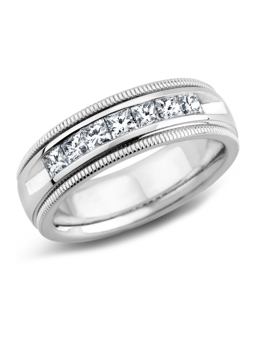 Mens 1.5 ct. t.w. Square-Cut Diamond Ring in 14K White Gold
