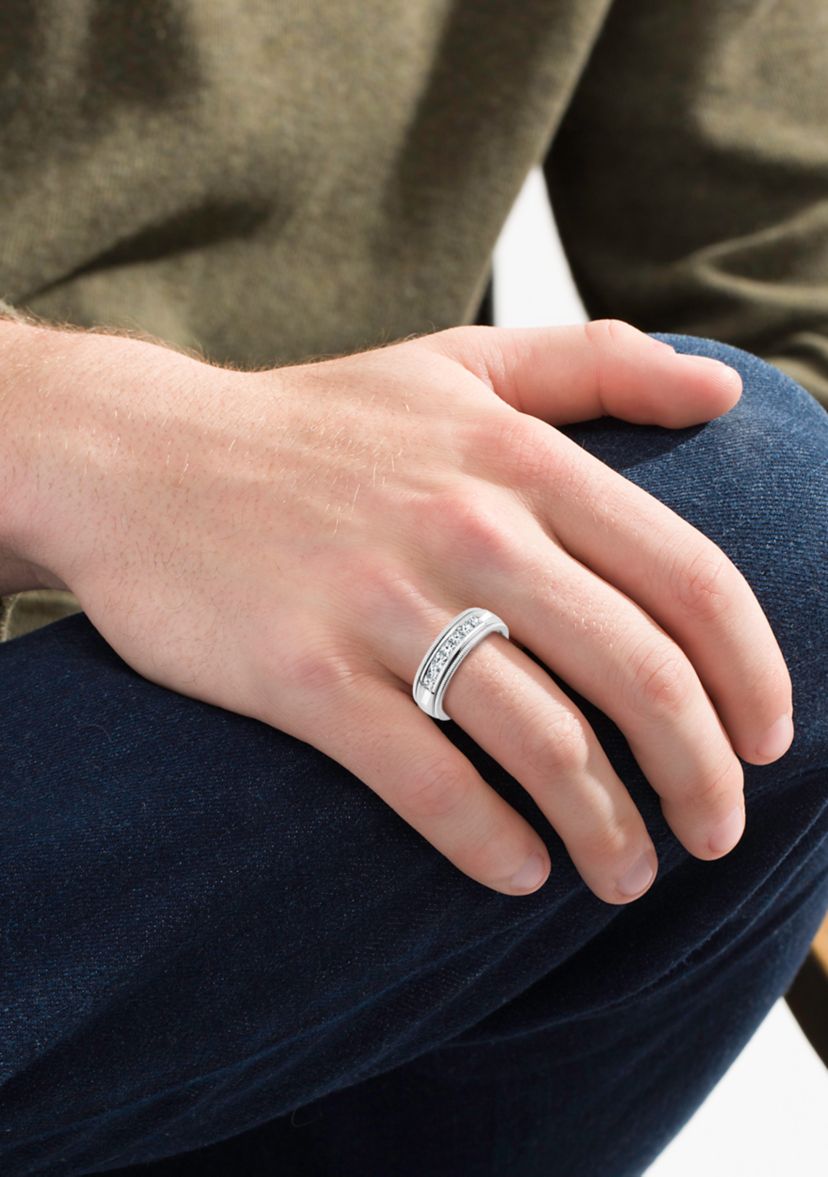 Mens 1.5 ct. t.w. Square-Cut Diamond Ring in 14K White Gold
