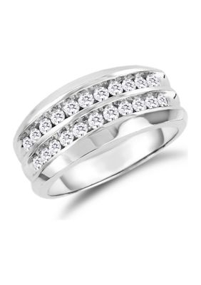 Diamaison Men's 3/4 Ct. T.w. Round-Cut Diamond Wedding Band In 10K White Gold