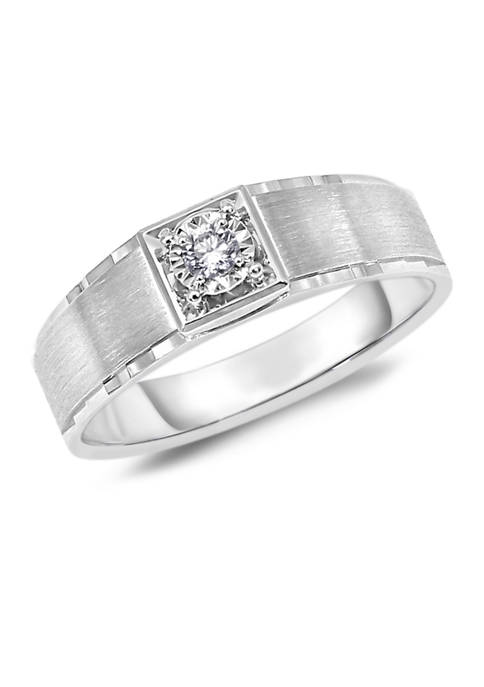 Mens 1/10 ct. t.w. Round-Cut Diamond Solitaire Ring in 10K White Gold