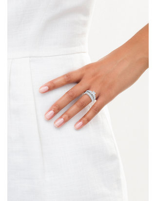 2.5ct Princess Cut Diamond Bridal Set Halo Engagement Ring 14k White Gold Finish 