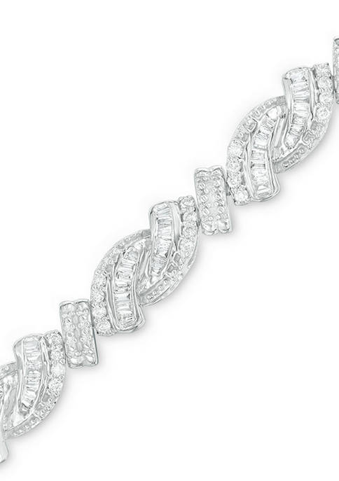 2 ct. t.w. Baguette and Round Diamond Bypass Bracelet in Sterling Silver