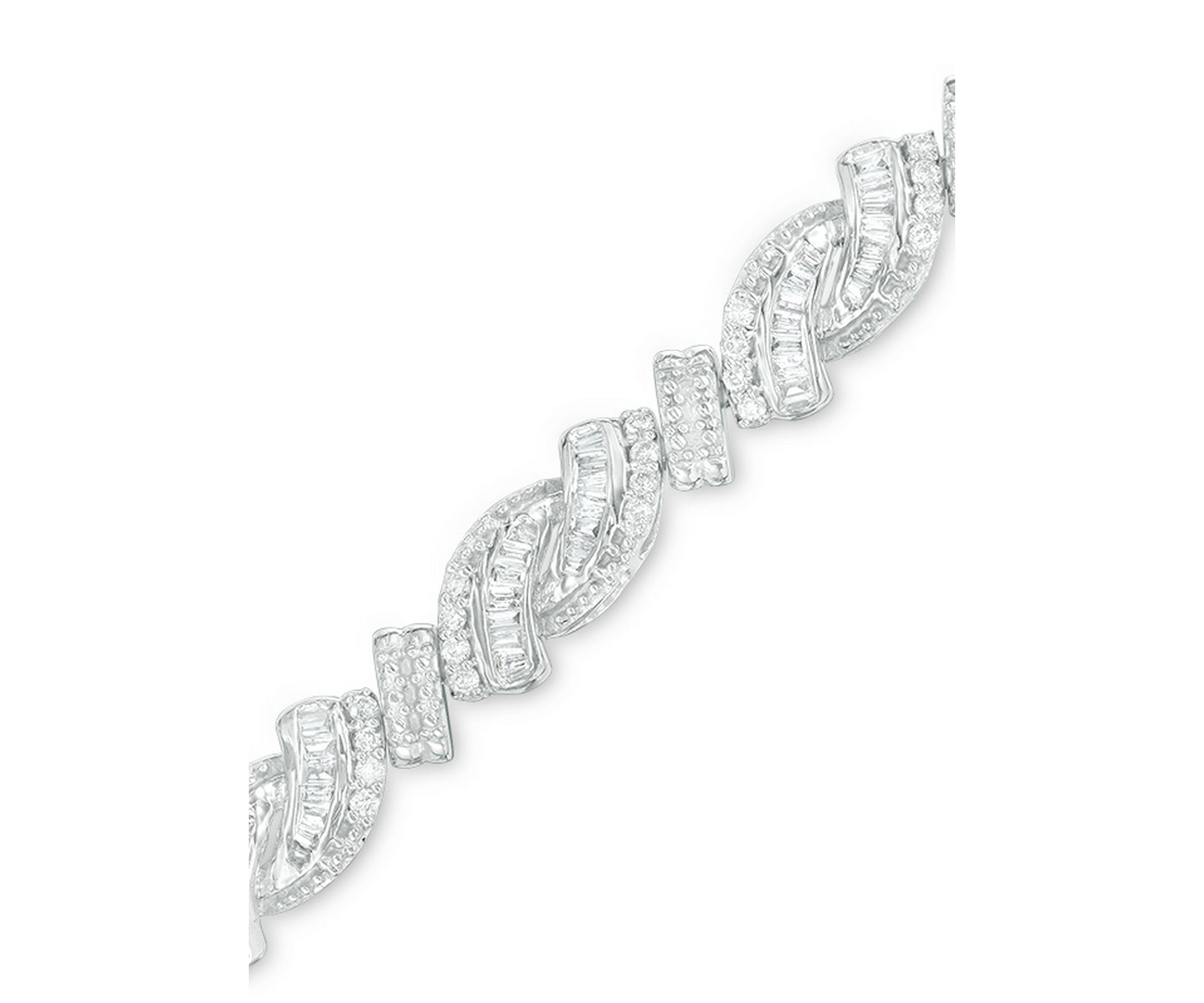 2 ct. t.w. Baguette and Round Diamond Bypass Bracelet in Sterling Silver